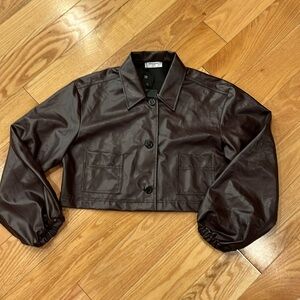 OPENING CEREMONY Faux Leather cropped jacket